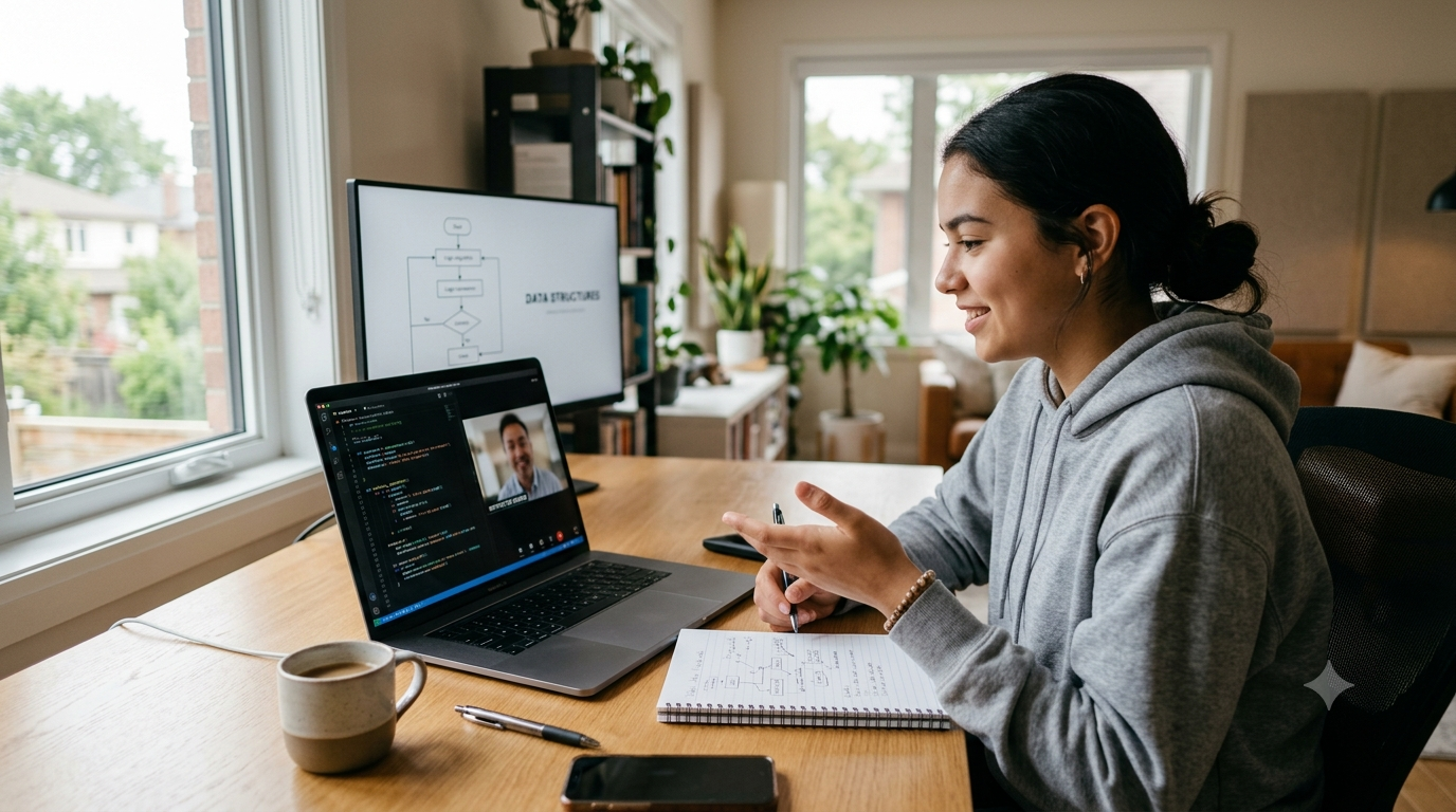 Student learning to code with a tutor