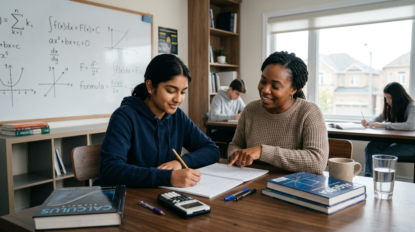 Student working through math problems with a KW Education tutor